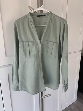 Zara Sage Green Button-Down Blouse